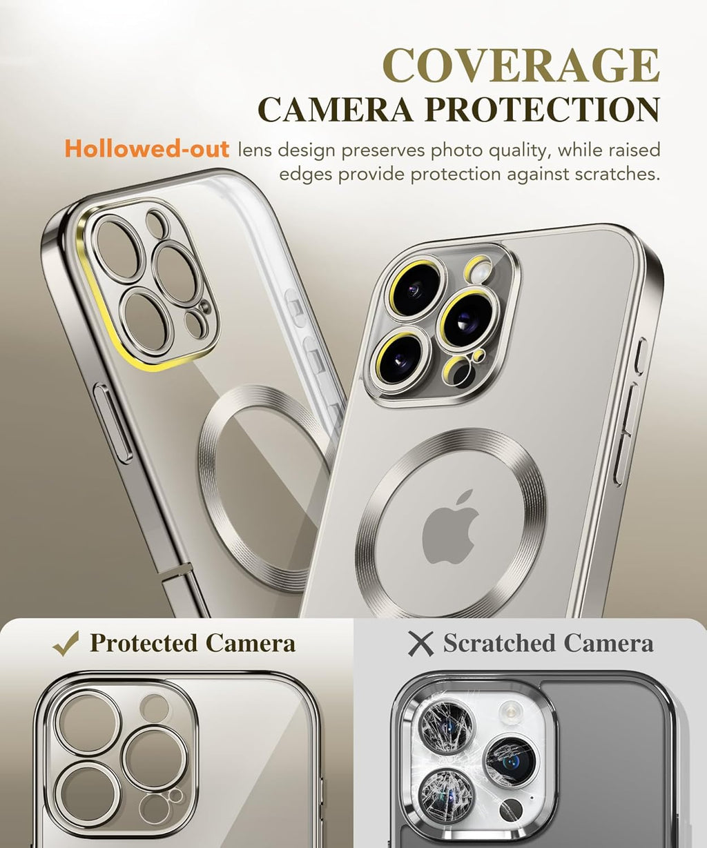 BERFY Magnetic for iPhone 16 Pro Case, Compatible with Magsafe, Built-in 9H Tempered Glass Screen Protector & Upgraded Camera Protection, Full-Body Plating Shockproof Phone Case for 16 Pro 6.3", Grey