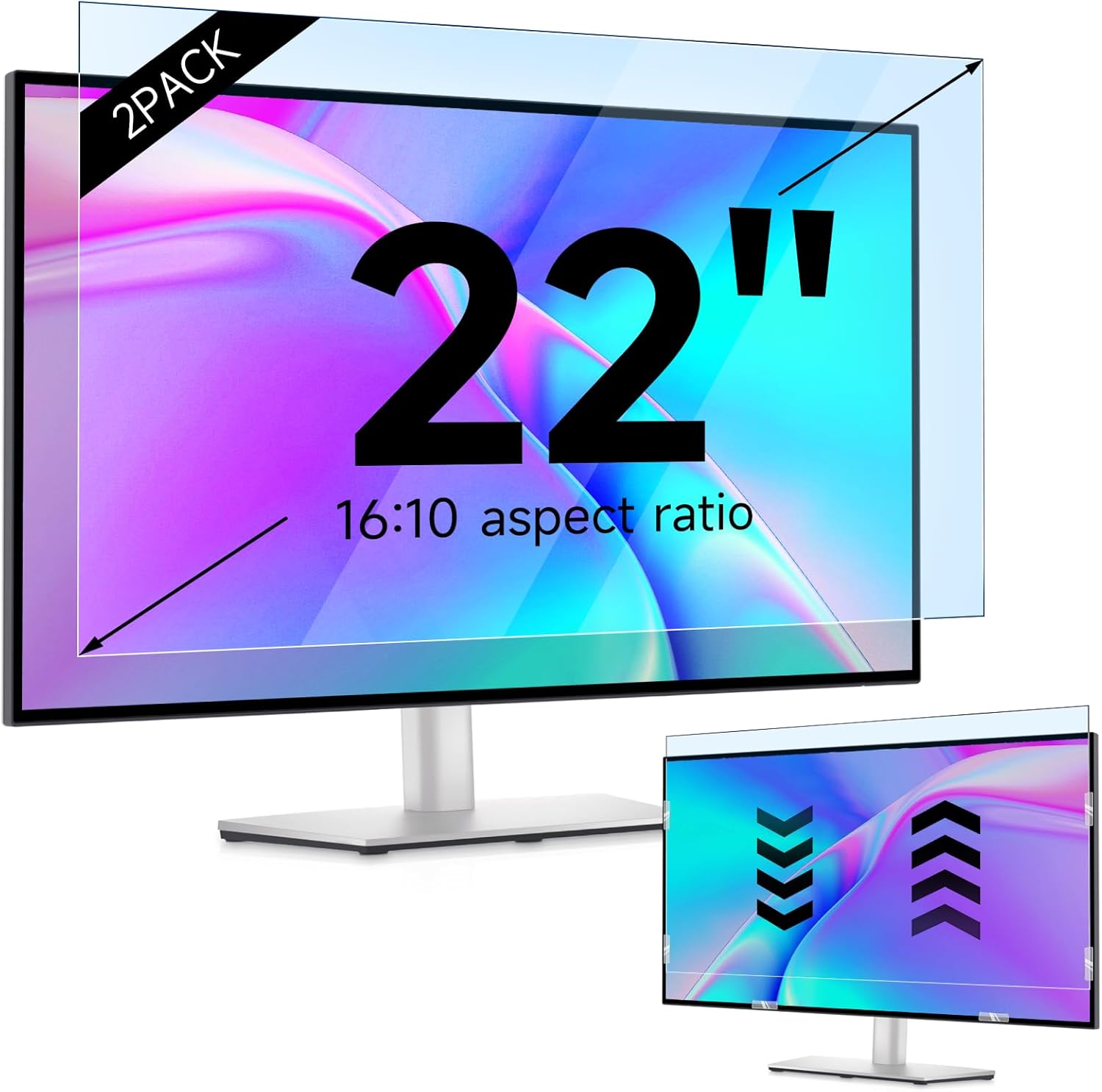 IPROKKO 【2 Pack】 22 inch Anti-Blue Light Monitor Screen Protector for 16:10 Widescreen,Removable Anti Glare Blue Light Blocking Screen Filter，LED PC Anti-UV Eye Protection Filter Film