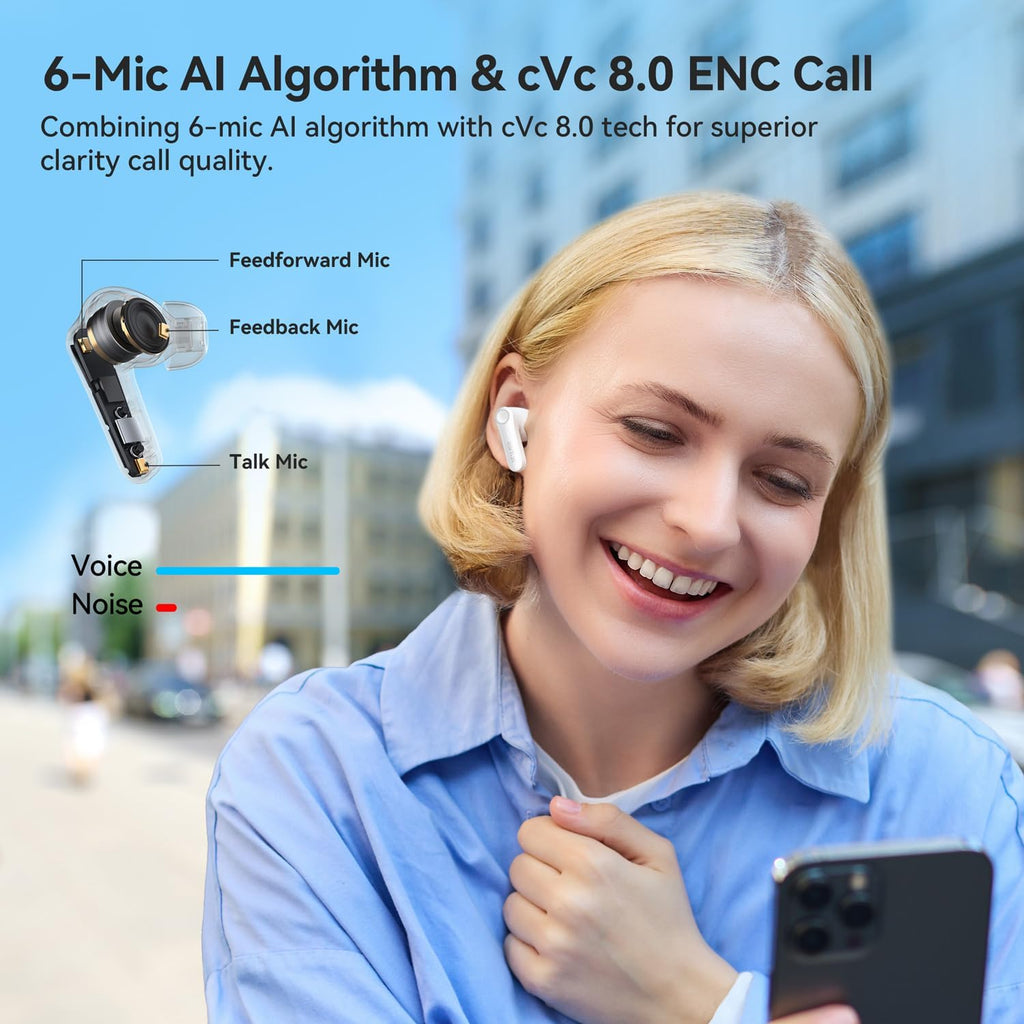 EarFun Air Pro 4 Adaptive Hybrid Noise Canceling Wireless Earbuds, Qualcomm Snapdragon Sound, aptX Lossless, 6 Mics AI CVC 8.0 Call, LDAC Hi-Res Audio, 52H Playtime, Bluetooth 5.4 (Glossy White)