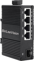 Industrial Mini Gigabit Ethernet Switch 4-Port RJ45 10/100/1000BASE-T+1-Port SFP Slot,Unmanaged Network Switch,Network Hub,Dinrail Mount or Wall-Mount,Plug & Play,Fanless (4 RJ45+1 SFP with PoE)
