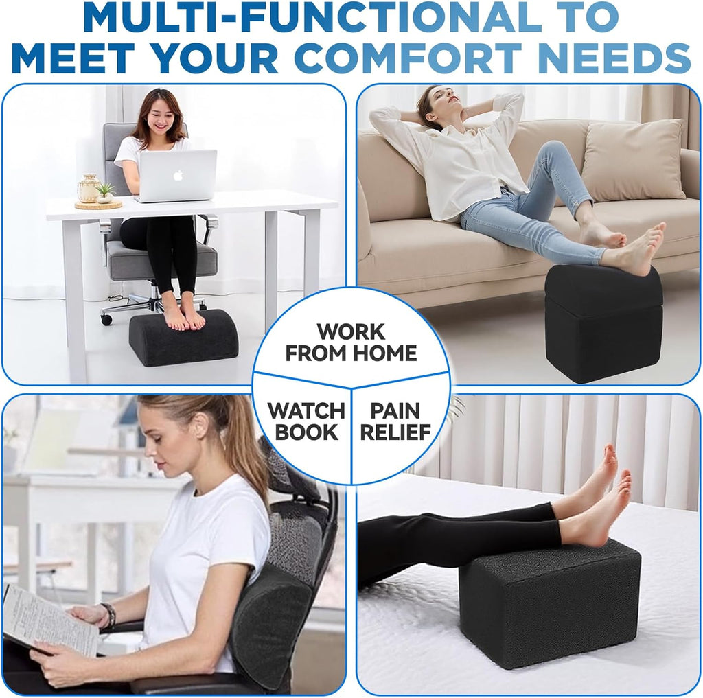 Adjustable Foot Rest for Under Desk at Work - 3-in-1 Ergonomic Foot Stool with Zipper Connection, Height Adjustable for Office, Home & Gaming (Black)