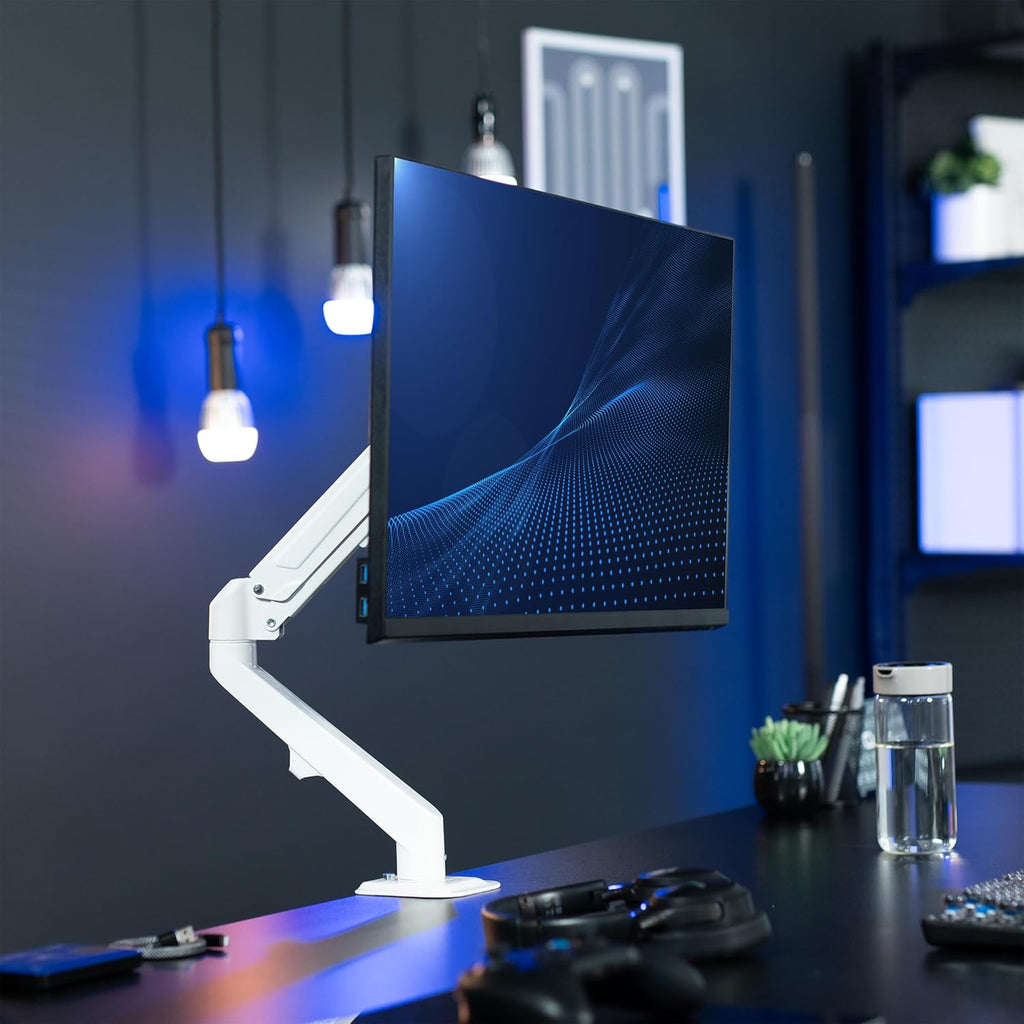 VIVO Articulating Single 17 to 27 inch Pneumatic Spring Arm Clamp-on Desk Mount Stand | Fits 1 Monitor Screen with Max VESA 100x100, White (STAND-V101OW)