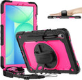 Timecity Case for Samsung Galaxy Tab S10 FE/ S9 FE 5G 10.9 Inch/ S9 11 Inch - Heavy Duty Protective Cover with Screen Protector, Rotating Stand, Shoulder Strap & S Pen Holder | Kids-Friendly, Rose