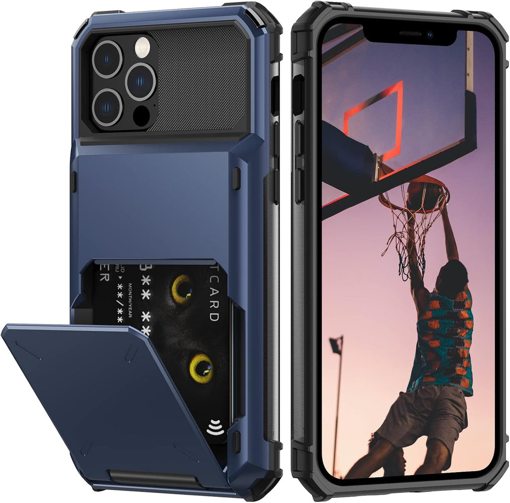 Nvollnoe for iPhone 12/12 Pro Case with Card Holder[Store 5 Cards] Dual Layer Heavy Duty Shockproof iPhone 12 Wallet Case with Hidden Card Slot Large Storage Cover for iPhone 12(Blue)