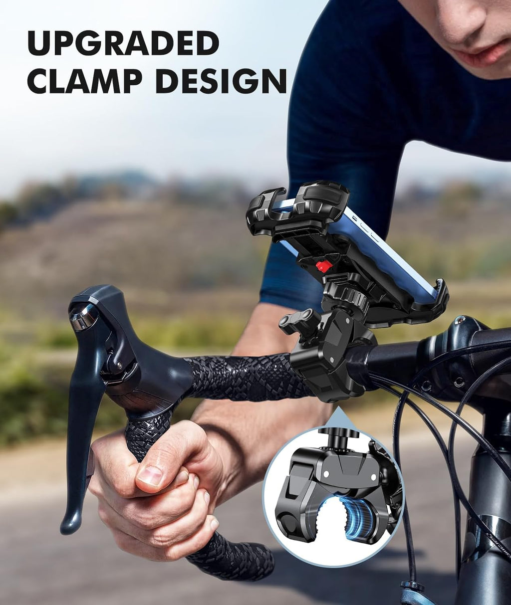 Motorcycle Phone Mount, Upgrade Bike Phone Mount [1s Lock][Secure Protection], 360° Rotatable Phone Holder for Mountain Bike/ATV/Scooter Handlebar Stand, Compatible with iPhone/Samsung 4.7-6.7"