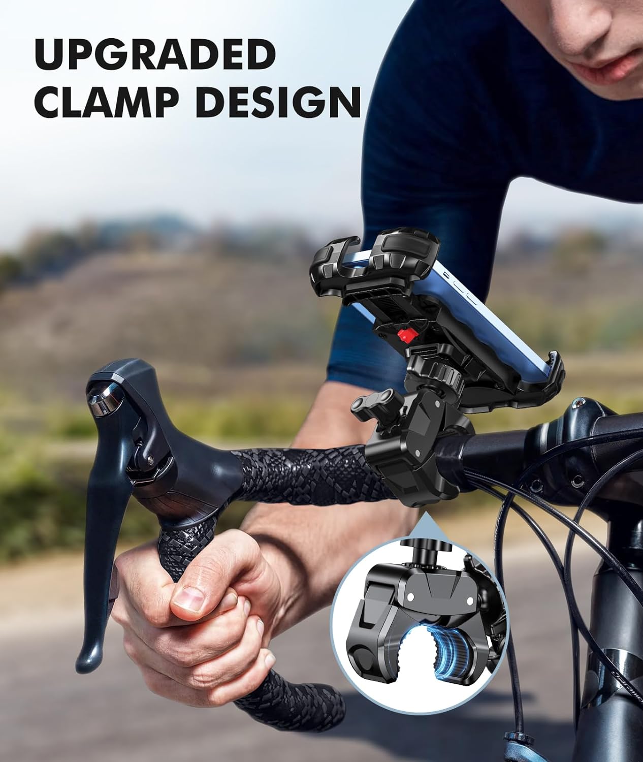 Motorcycle Phone Mount, Upgrade Bike Phone Mount [1s Lock][Secure Protection], 360° Rotatable Phone Holder for Mountain Bike/ATV/Scooter Handlebar Stand, Compatible with iPhone/Samsung 4.7-6.7"