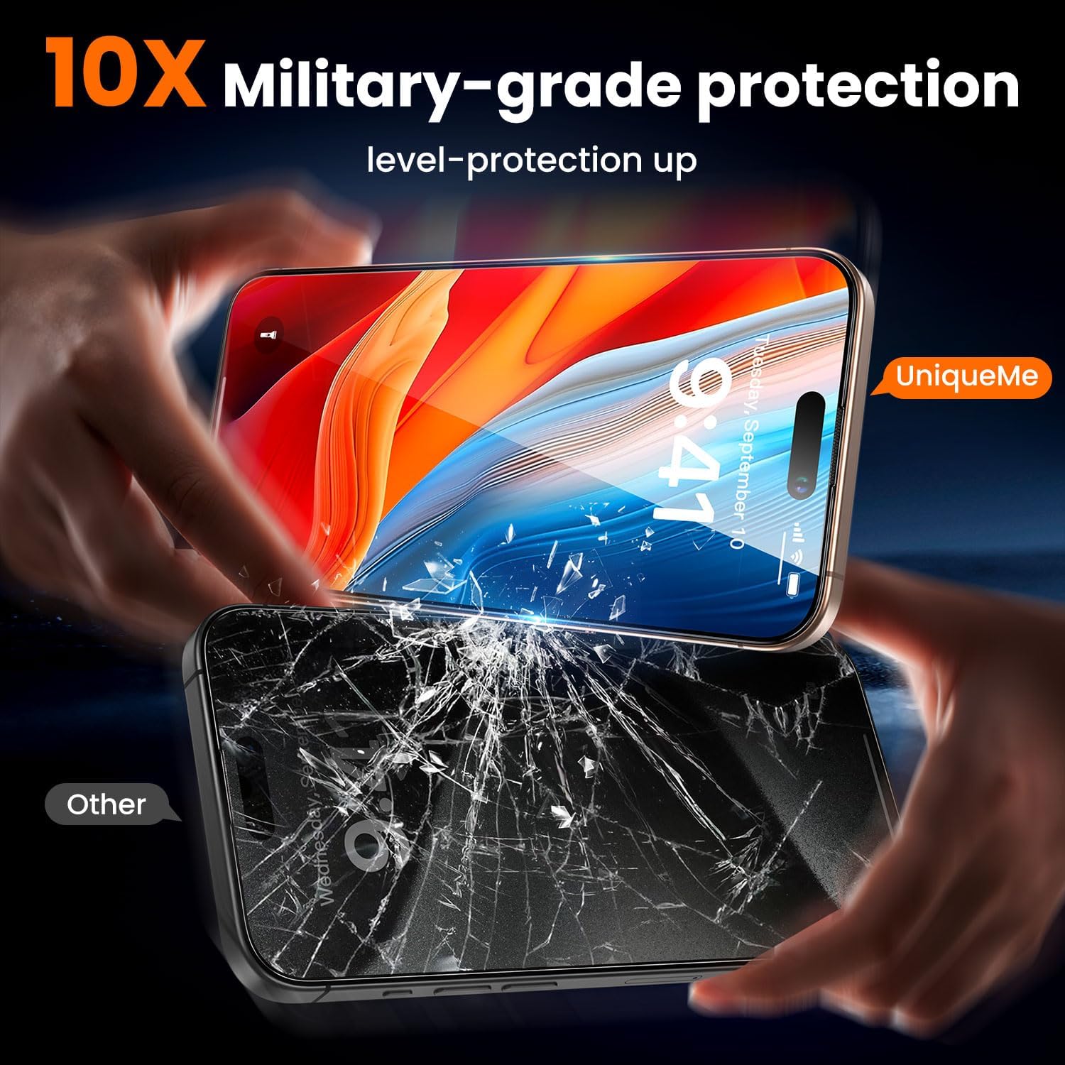 UniqueMe for iPhone 16 Pro Screen Protector - [Military Grade Shatterproof & 9H+ Hardness] Screen Protector 16 Pro Tempered Glass Full Coverage Protection, Easy Installation, 2 Packs