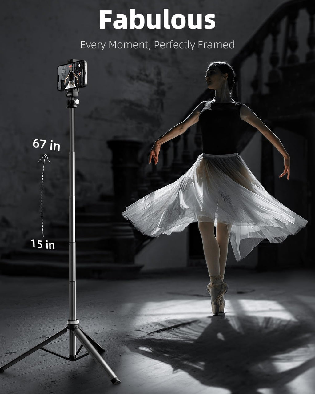 EUCOS Metal 67" iPhone Tripod Stand with Remote & Lightweight Camera Stand, Sturdy Extendable Cell Phone Tripod for iPhone 15 Pro Max 14 13 12/Android