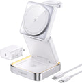 【2025 Upgraded】 Wireless Charger 3 in 1, Foldable Wireless Charging Station with Light for Apple MagSafe Charger, Travel Magnetic Charger for iPhone 16/15/14/13/12 Apple Watch AirPods (20W Adapter)