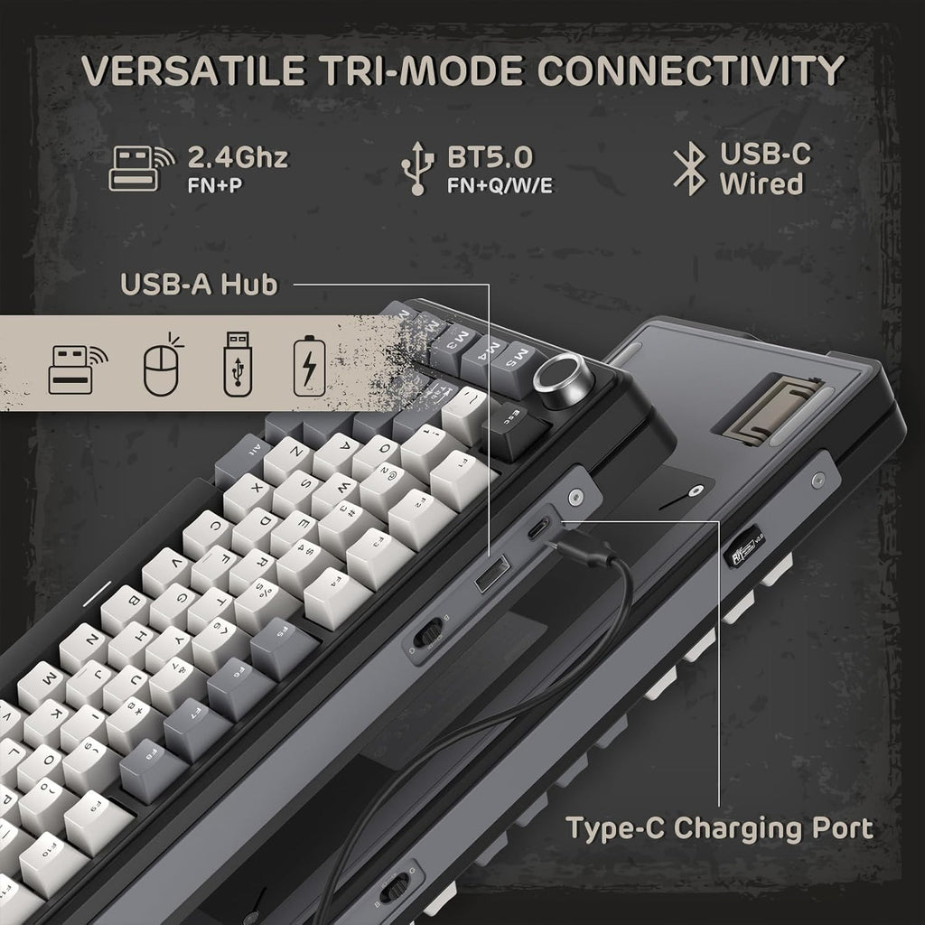 RK ROYAL KLUDGE L75 Gasket Mount Mechanical Keyboard w/Knob/Macro Keys & Touchable Nameplate, Tri-Mode 75% TKL Wireless Keyboard BT/2.4G/USB-C, Hot Swappable, Pro Software, Massive 8000mAh Battery