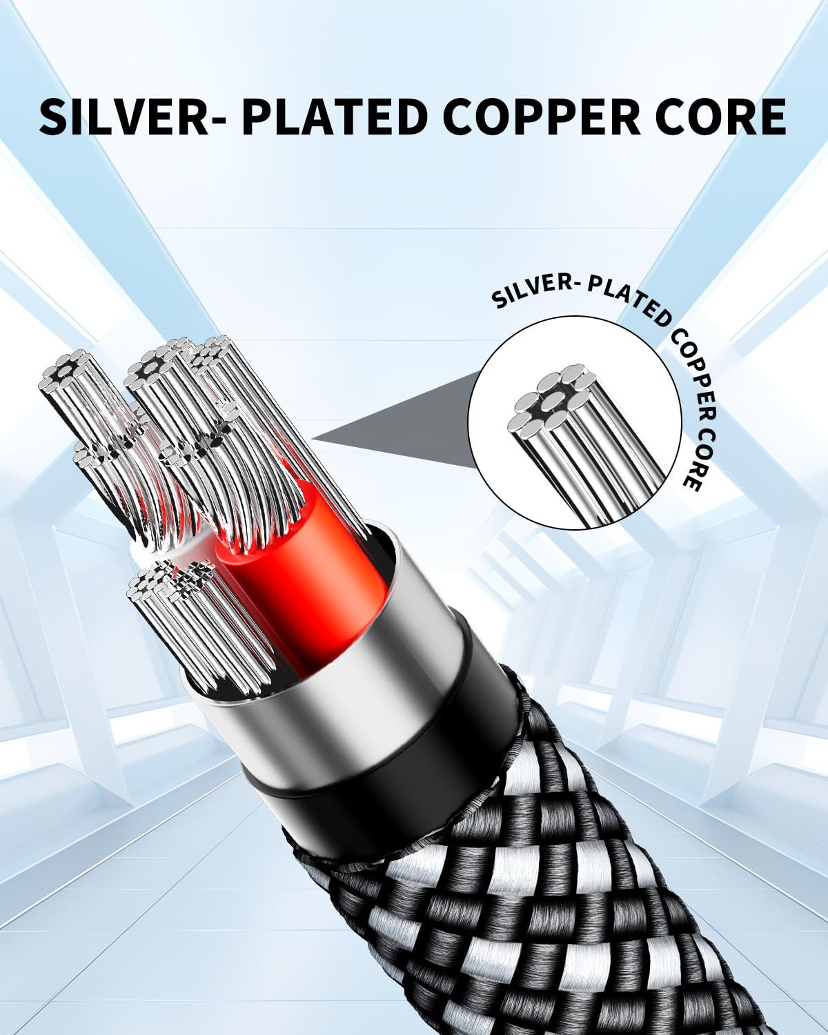 3.5mm Nylon Braided Aux Cable 4FT, Silver-Plated Wire Core Male to Male Cord for Headphones Car Home Stereos Speaker Compatible with iPhone iPad iPod Echo More