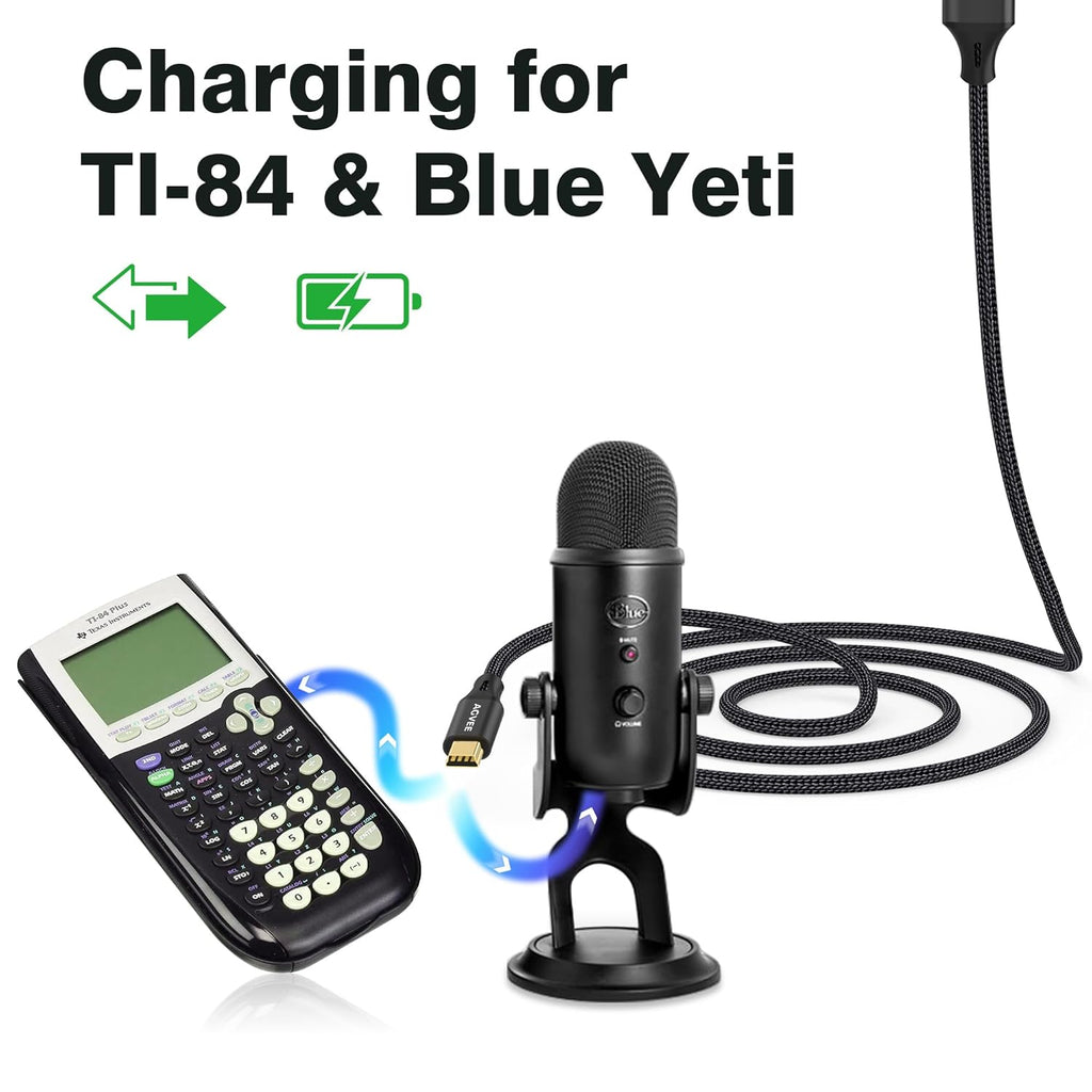 AGVEE 10ft Mini USB Cable, Braided Durable USB-A to Mini-B Charger Charging Cord for TI-84, Garmin GPS, Go-Pro Hero 4 3 2 HD, PS3 Controller, Canon Camera, Blue Yeti Microphone, Black