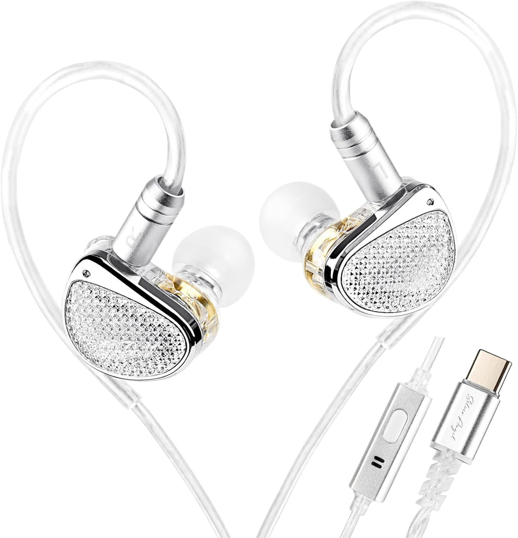 STA-K In Ear Monitor, EarAcoustic Audio HiFi Stereo Wired Earbuds, Hybrid Dual Drivers IEM Headphones, Crystal Clear Sound IEM Earphones with 2 Pin Cable for Musicians (With Microphone Usb, Silver)
