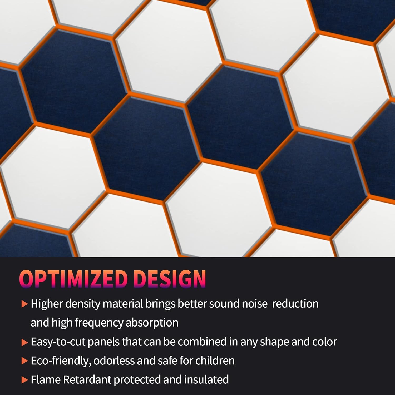 Mollywell Hexagon Acoustic Panels, High Density, Soundproofing, Decorative Noise Reduction Felt Wall Tiles for Ceilings, Home Office & Gaming Room (Moon Gray and Orange), 14x12x0.4 Inch