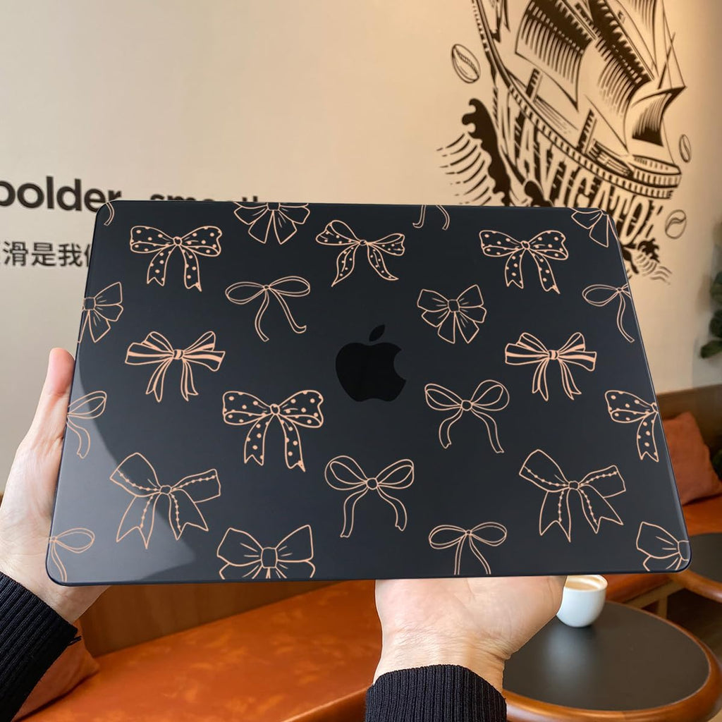 Teryeefi for MacBook Pro 14 inch Case M4 M3 M2 M1 Chip (2025 2024 2023 2021 Release) Model A3112 A3401 A3185 A2918 A2992 A2779 A2442, PC Hard Shell+Keyboard Cover+Type C Adapter, Gold Bows A003