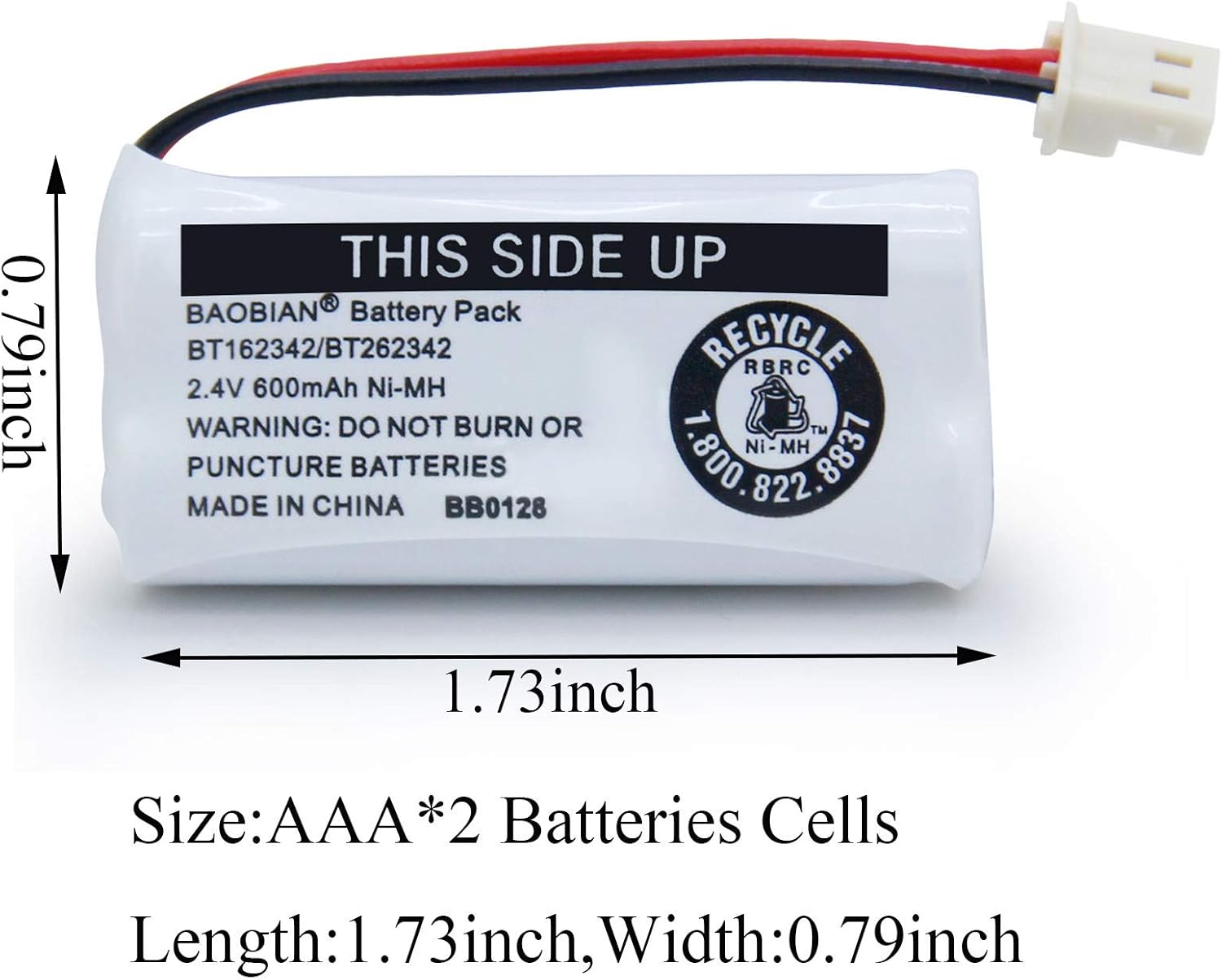 BT162342/BT262342 Cordless Phone Batteries BT183342/BT283342 BT166342/BT266342 CS6114 CS6419 CS6719 EL52300 CL80111 2.4V 600mah Ni-Mh (3 Pack)