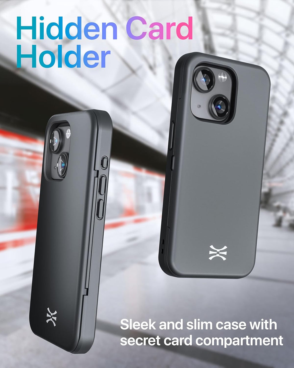 TORU CX Slim for iPhone 15 Case Wallet | Protective Shockproof Heavy Duty Cover with Hidden Card Holder & Card Slot | Mirror & Wrist Strap Included - Black