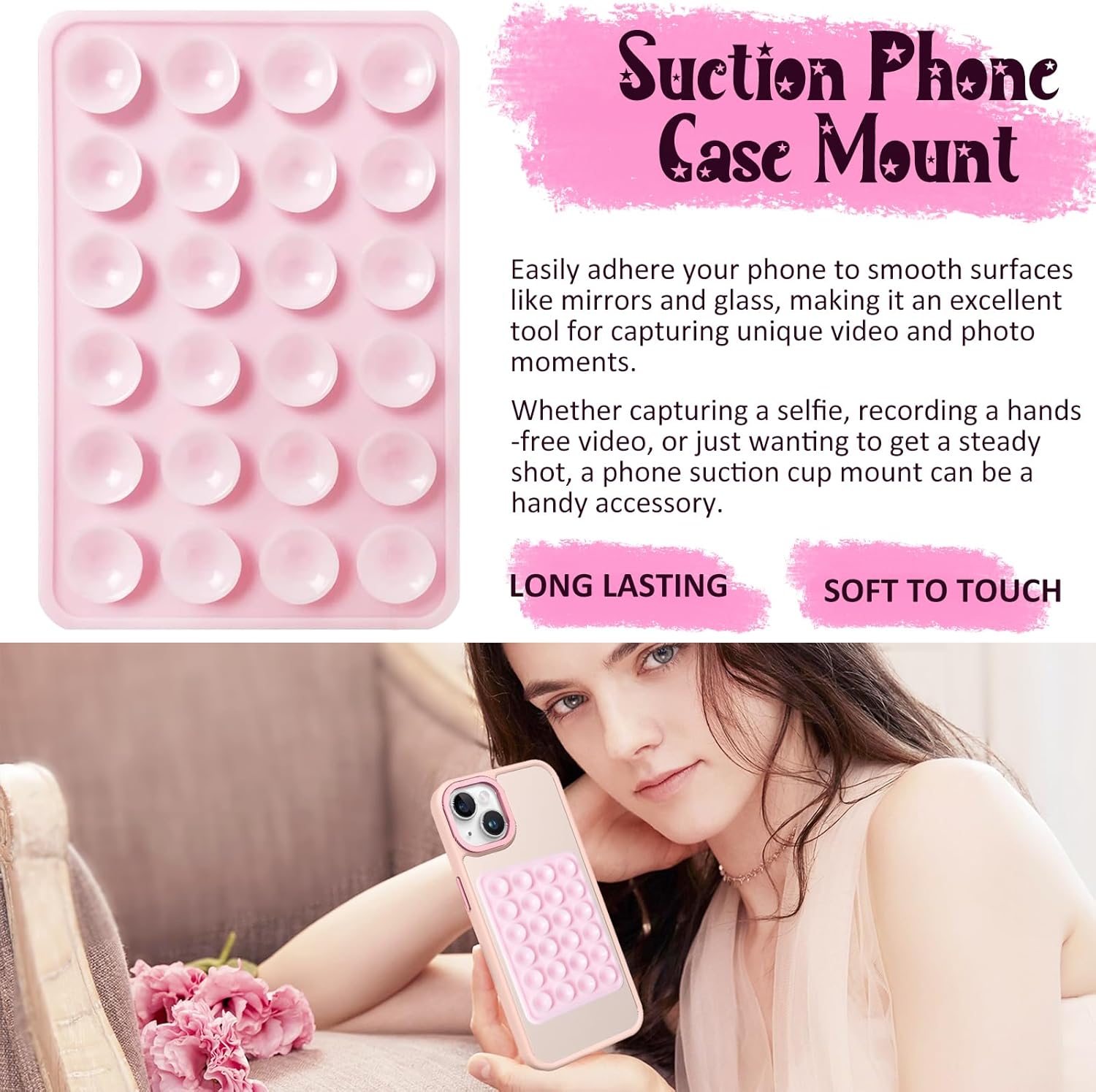 Silicone Suction Phone Case Mount, Non Slip Sticky Phone Grip for Cellphone, Silicon Adhesive Suction Cup Phone Mount, Strong Grip Holder for Selfies and Videos (Dark Blue)