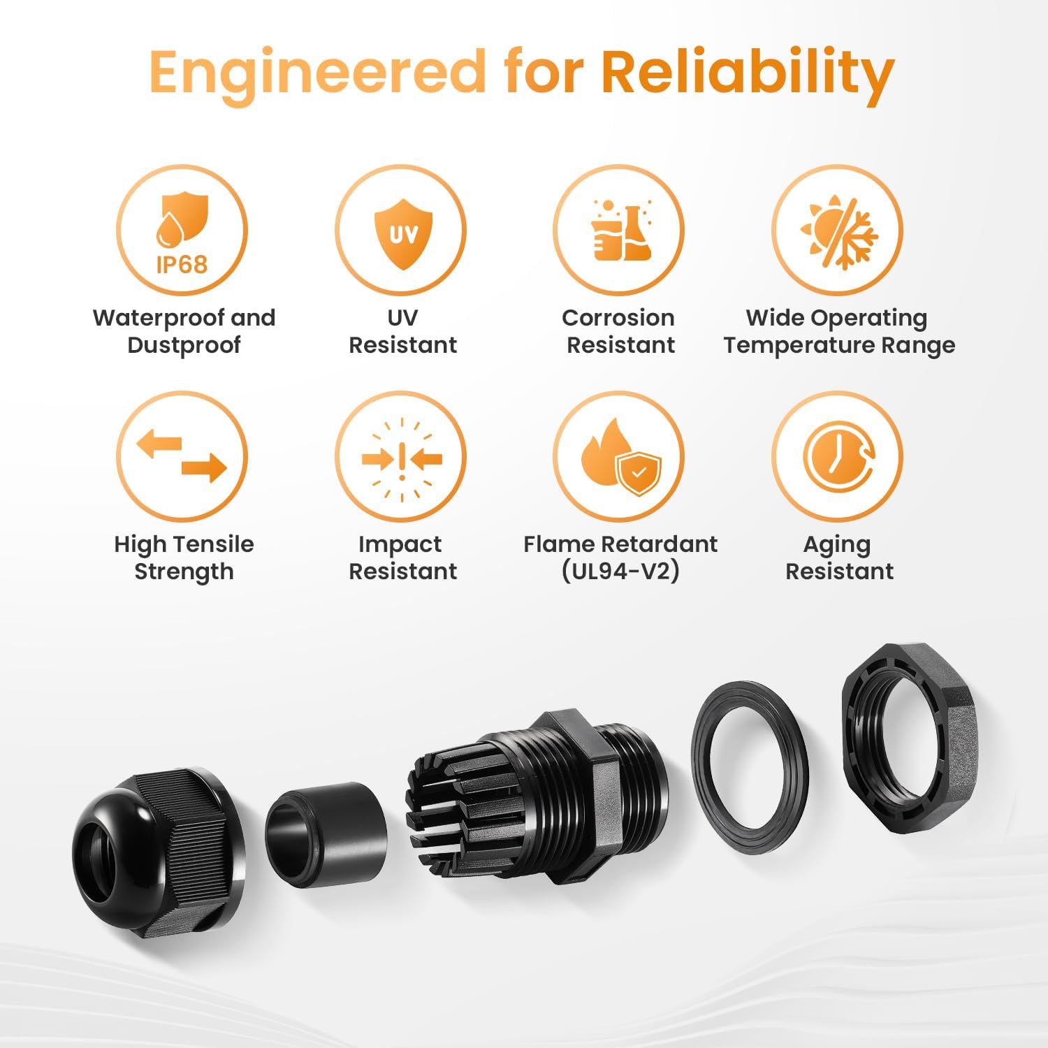 QILIPSU 12pcs 3/8" NPT Cable Gland Waterproof IP68 Nylon Cable Pass Through Cord Grip Connector Strain Relief Wire Grommet
