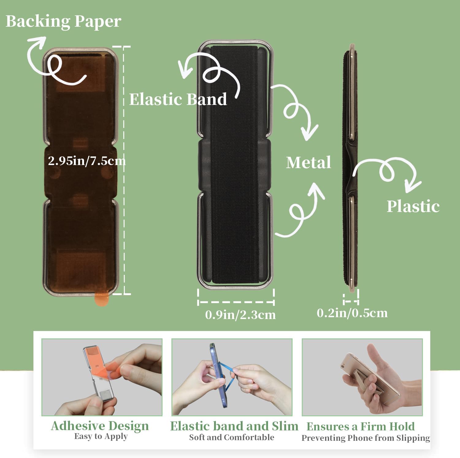 4Pcs Adhesive Phone Strap Grip Finger Holder for Hand, Sticky Elastic Cellphone Loops for Back of iPhone Case Accessories, Thin Smartphone Grips - Black Silver Black White