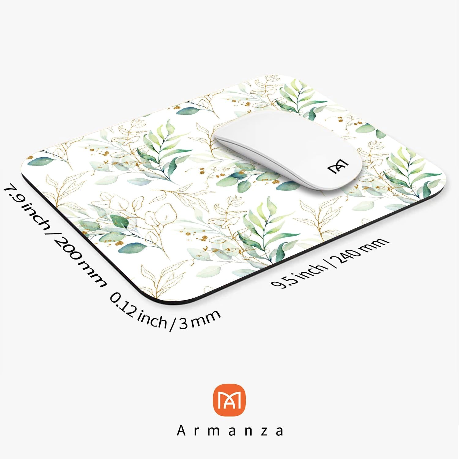 Square Mouse Pad Pretty Leaves, Personalized Premium-Textured Custom Mouse Mat Design, Washable Mousepad Cloth, Non-Slip Rubber Base Computer Mouse Pads for Wireless Mouse