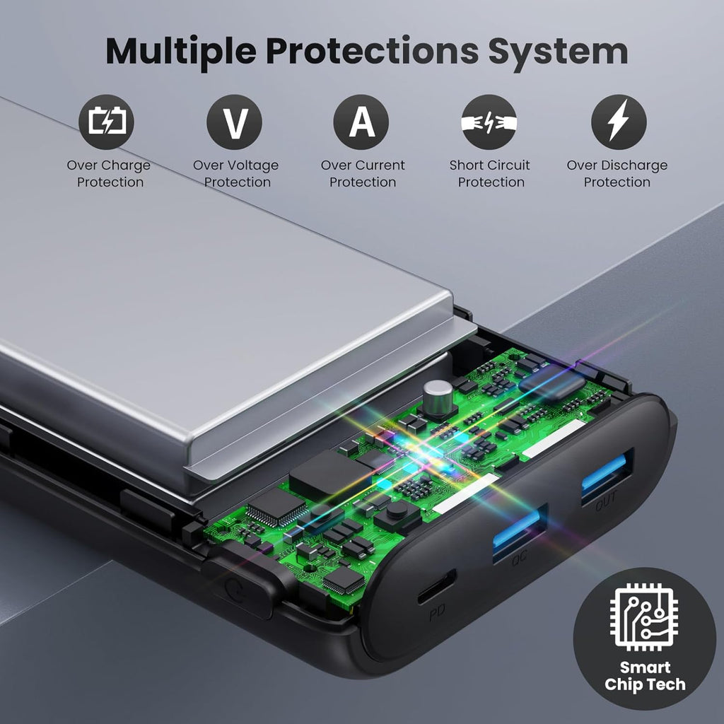 Upgraded Portable Charger 40800mAh Power Bank - Portable Battery with 2 Built in Cables,PD 25W USB C Fast Charging Battery Pack Compatible with iPhone 16 15 14 13 Android Phone etc-Black