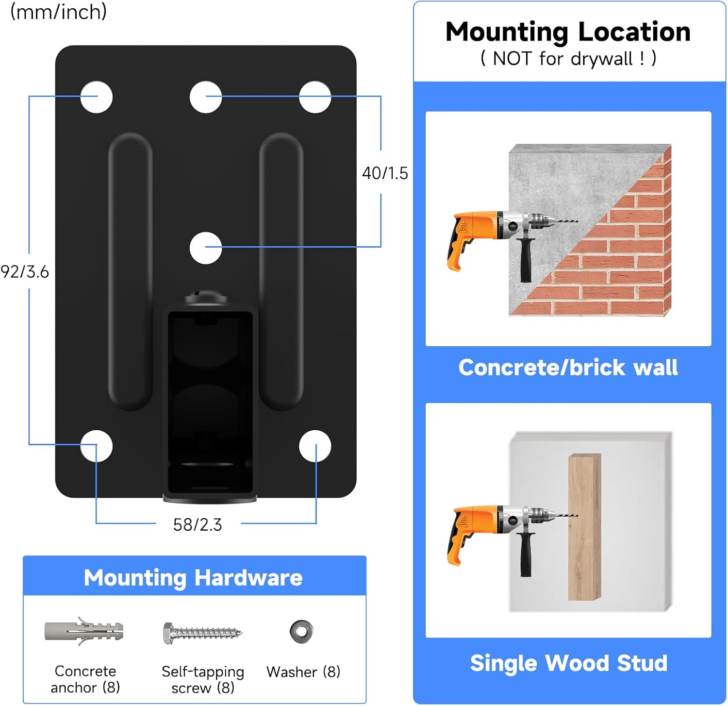 Suptek Speaker Wall Mounts - Dual Speaker Stands for Surround Sound, Universal Bracket, Tilt Swivel Shelves Up to 55lbs (Black, 2 Pack)