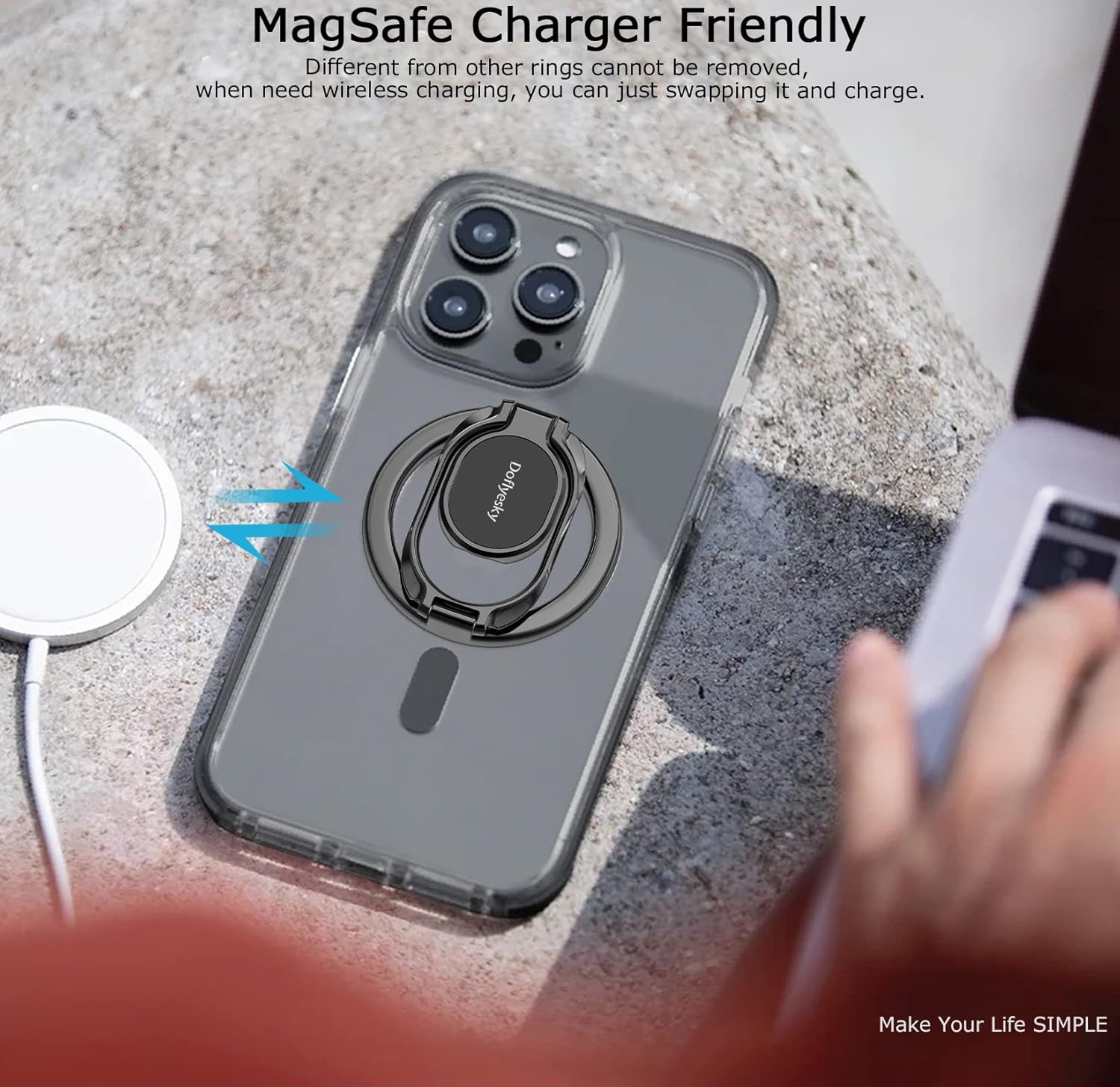 Magnetic Phone Ring Holder, Double Adjustable Phone Grip and Stand Compatible with MagSafe Ring Holder, Compatible with PopSockets MagSafe Ring Removable for iPhone & Android Phone, Purple
