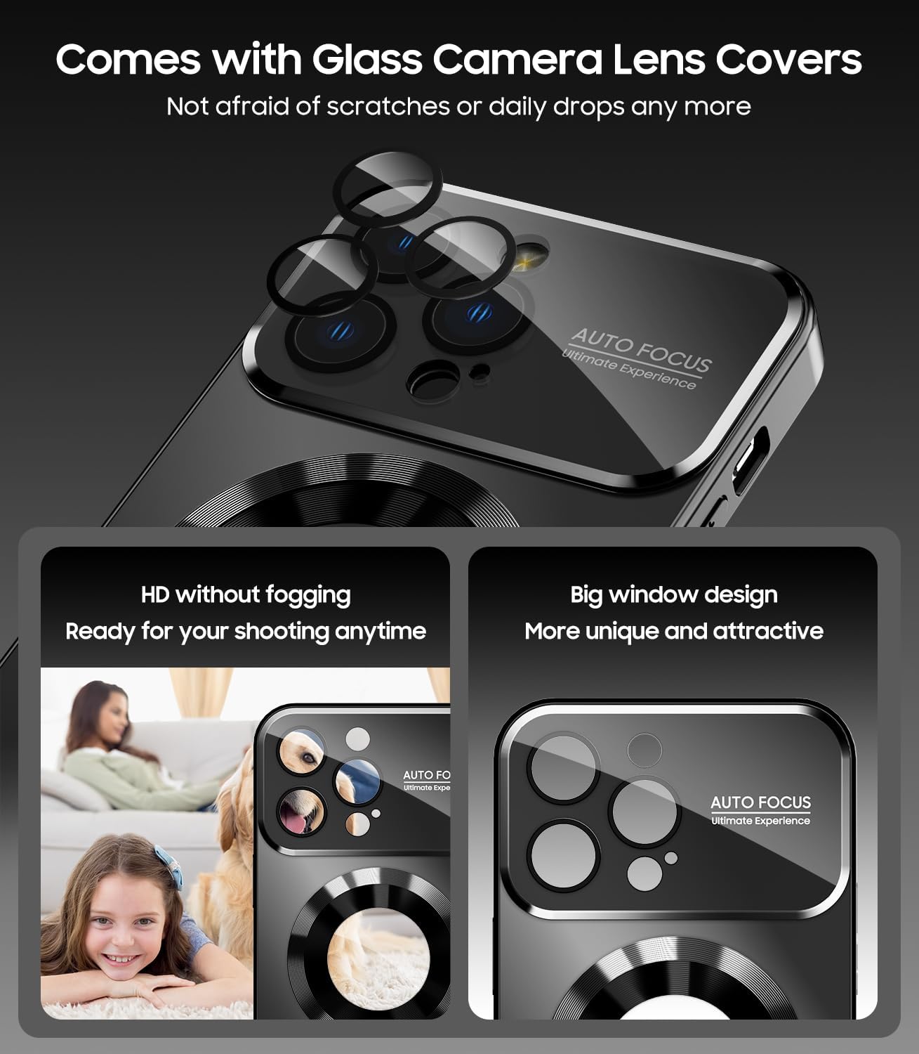 Magnetic for iPhone 13 Pro Case, Built-in Camera Lens Protector, Compatible with MagSafe, Logo View, Military Grade Protective Phone Cover, Black