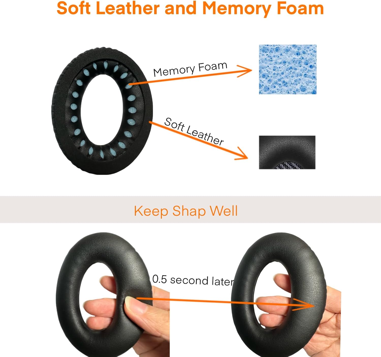 MBWIGF Replacement Ear Pads for Bose QuietComfort 35 (QC35) & Quiet Comfort 35 II (QC35ii) Headphones, Replacement Earpad Cushion with Comfortable Extra Thick Memory Foam and Softer Leather (Black)