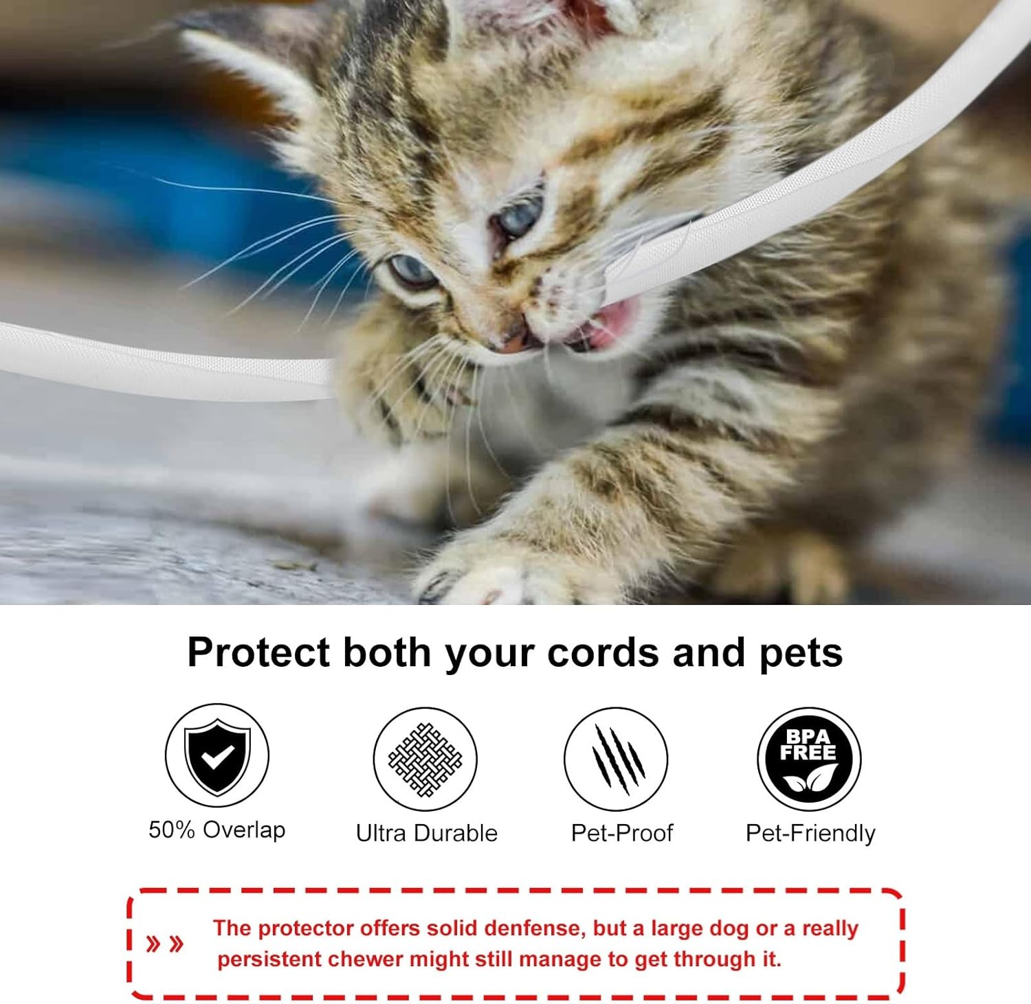 Secbolt Cord Protectors from Pets No Chew, 10ft - 3/4 inch Ultra Durable Cord Covers for Pets, Bite-Resistant Cable and Wire Protector for Cats, Dogs, Rabbits - White