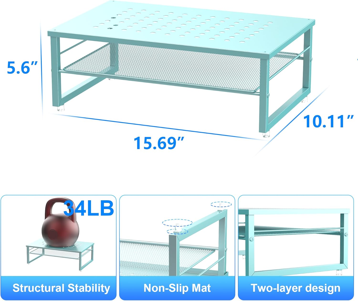 gianotter 2-Tier Metal Monitor Stand Riser, Desk Organizer for Monitor, Office Desk Storage Organizer for Office Supplies (Blue)