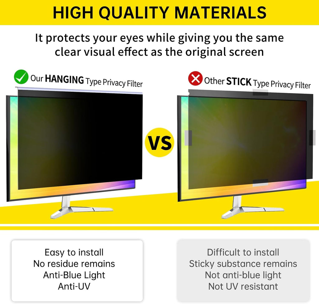 [2-Pack 27 Inch Computer Privacy Screen Filter for 16:9 Monitor, Anti-Blue Light, Anti-UV Blue Light Blocking Removable Privacy Protector Shield,Hanging Type