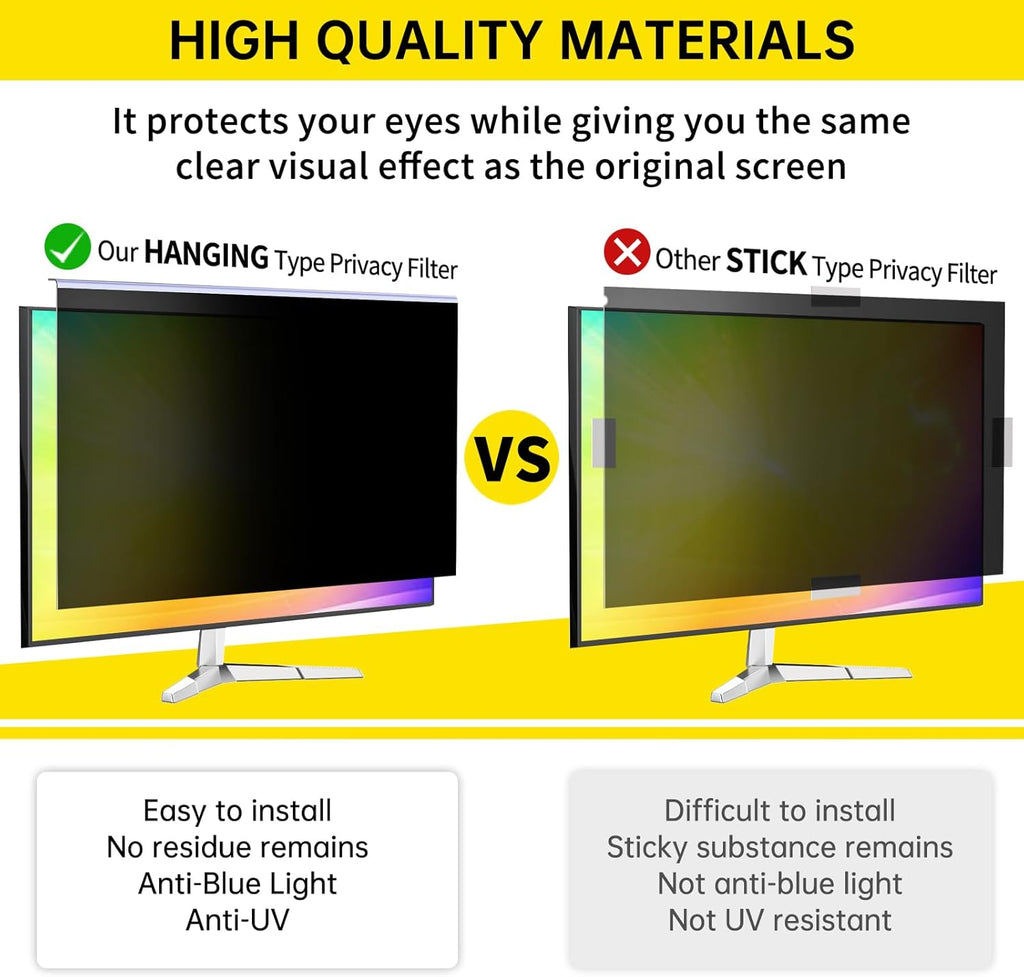 32 Inch Privacy Screen for 16:9 Computer Monitor, Anti-Blue Light Monitor Privacy Screen Filter, Anti-UV Computer Shield, Hanging Type