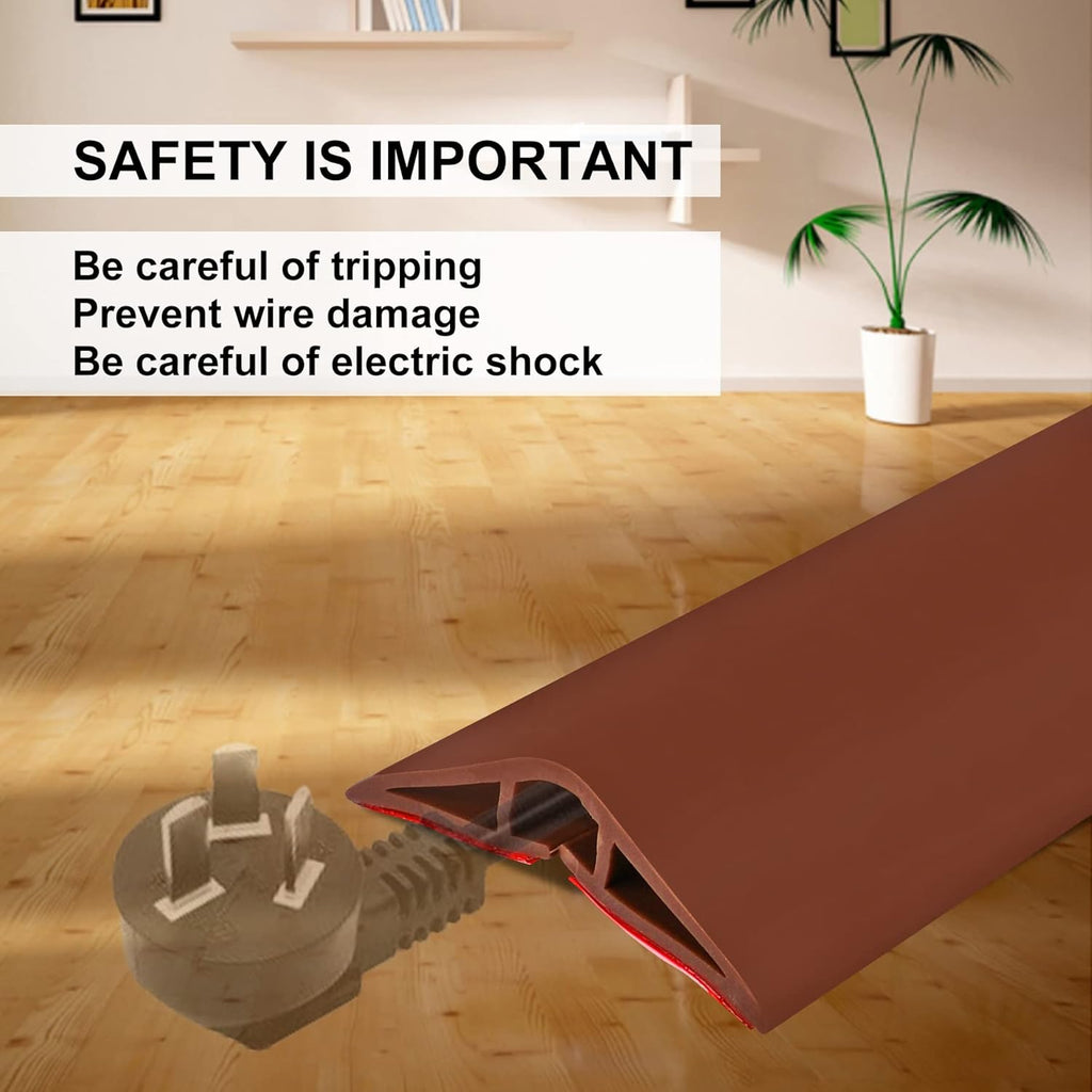 20Ft Floor Cord Cover Brown Silicone Cable Protector Easy to Install Wire Organizer and Hider for Home, Office, Garage (Brown-6m)
