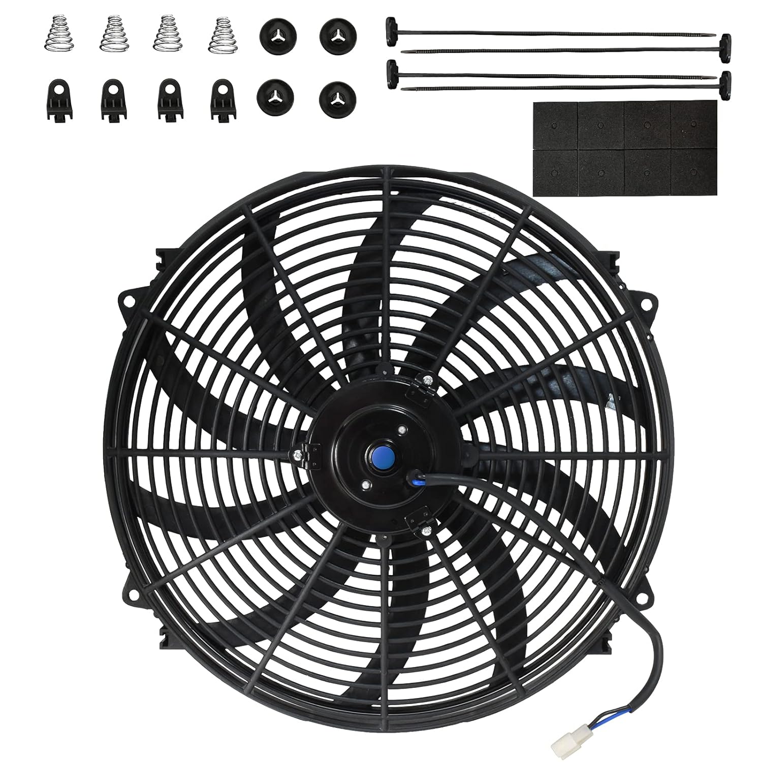 MuHize 16 Inch Universal Radiator Cooling Fan Kit - 12V 120W High Performance Push/Pull Electric Fan with Mounting Hardware, Fits Car/SUV/Light Truck Engine Cooling System