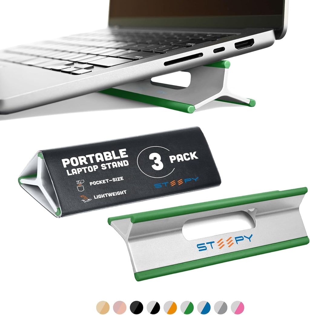 Steepy Portable Laptop Stand for Desk 3 Heights Computer Stand for Laptop Riser – Ergonomic Soporte para Laptop Base – Computer Holder & Elevated Lifter for Travel, Home Office, Projector Riser or DJ