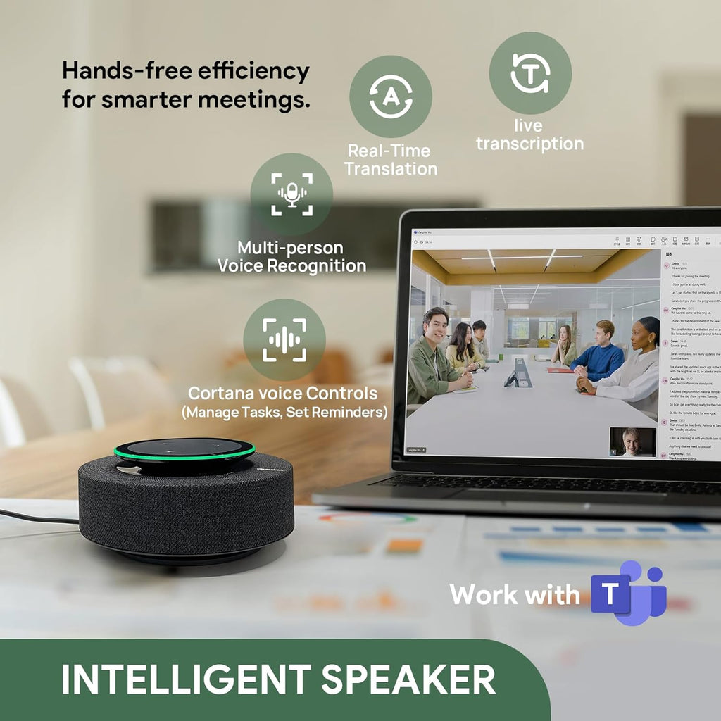 Yealink MSpeech USB Speakerphone with Teams Certificed 10 Microphone Arrays 19.6ft Pickup Radius 4W HD Full-Duplex Speaker with AEC for Medium-Sized Conference Room Microsoft AI Transcription