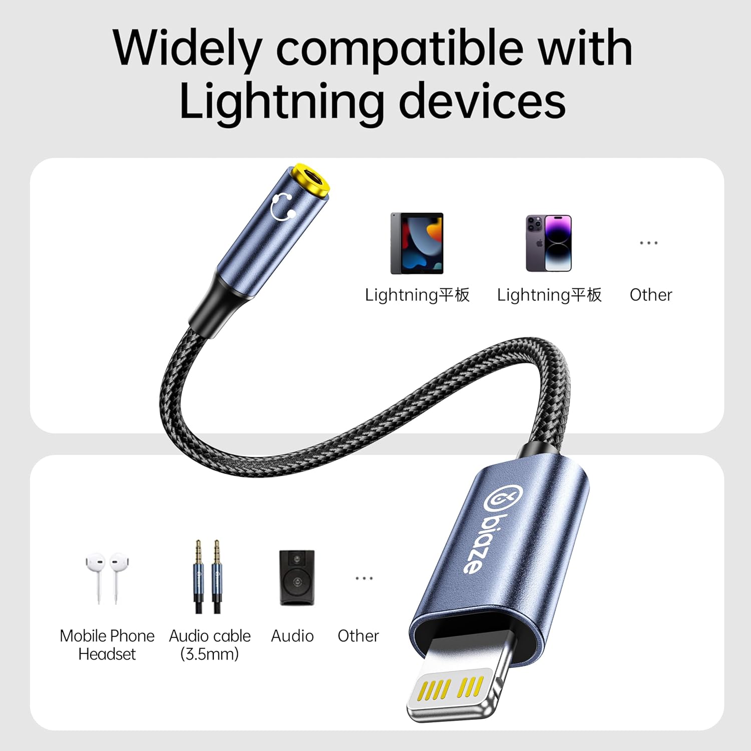 iPhone Headphone Adapter, Lightning to 3.5mm Adapter Auxiliary Adapter, Compatible with iPhone 14/13 /12/11 Full Series/SE/X/XR/XS/8 (Lightning to 3.5mm)