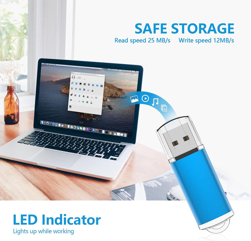 KOOTION 1GB Flash Drive 10 Pack USB 2.0 Memory Stick Capped Jump Drive Thumb Drive, Blue