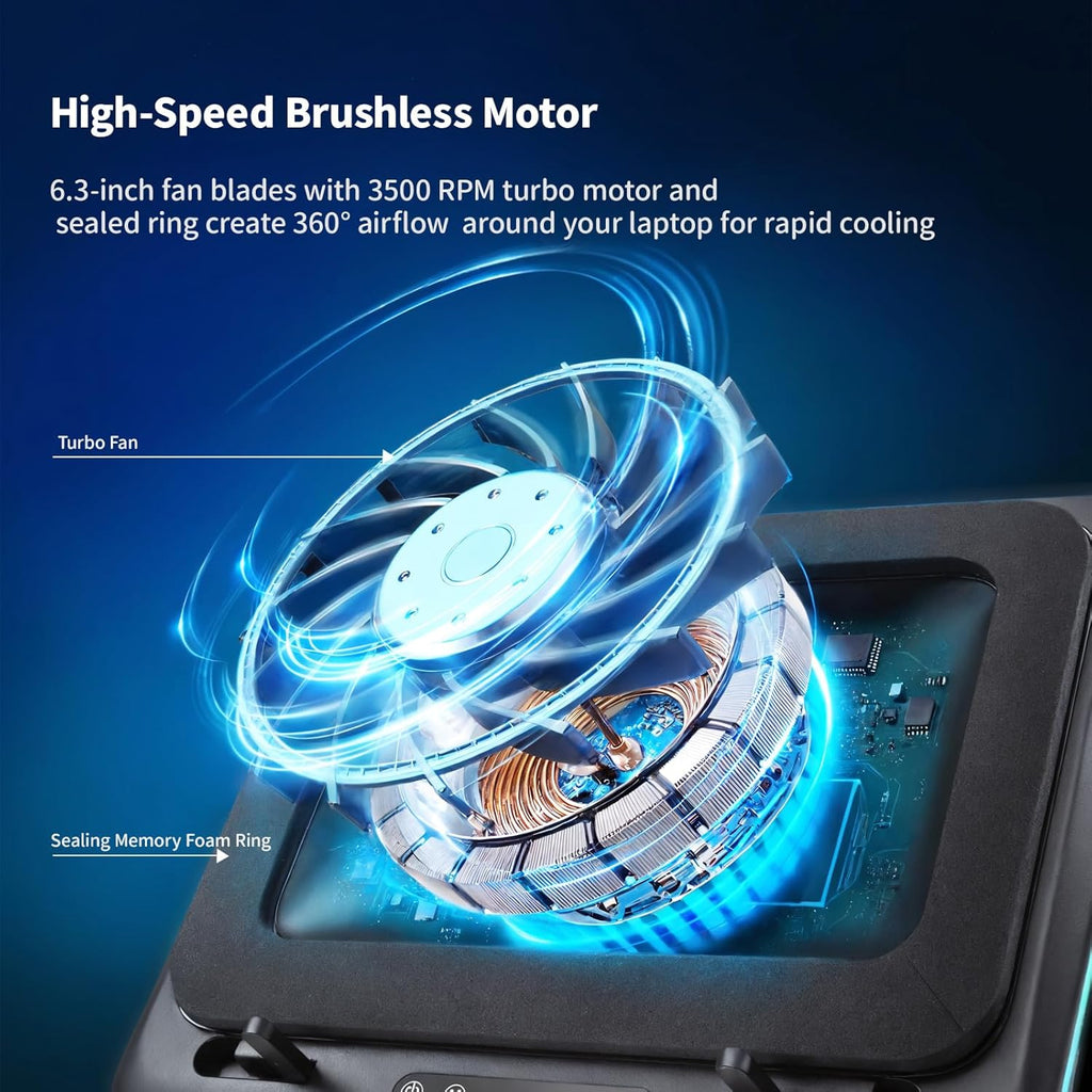 IMMOENUC- Compressed Air Laptop Cooling Pad with Wireless Charging RGB Laptop Cooler Stand with Powerful External Turbo Cooling Fan Compatible with 14-inch and Above MacBook/Dell/HP/Lenovo Laptops