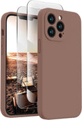 FireNova Designed for iPhone 13 Pro Max Case, Silicone [Camera Protection] Phone Case with [2 Screen Protectors], Soft Anti-Scratch Microfiber Lining Inside, 6.7 inch, Light Brown