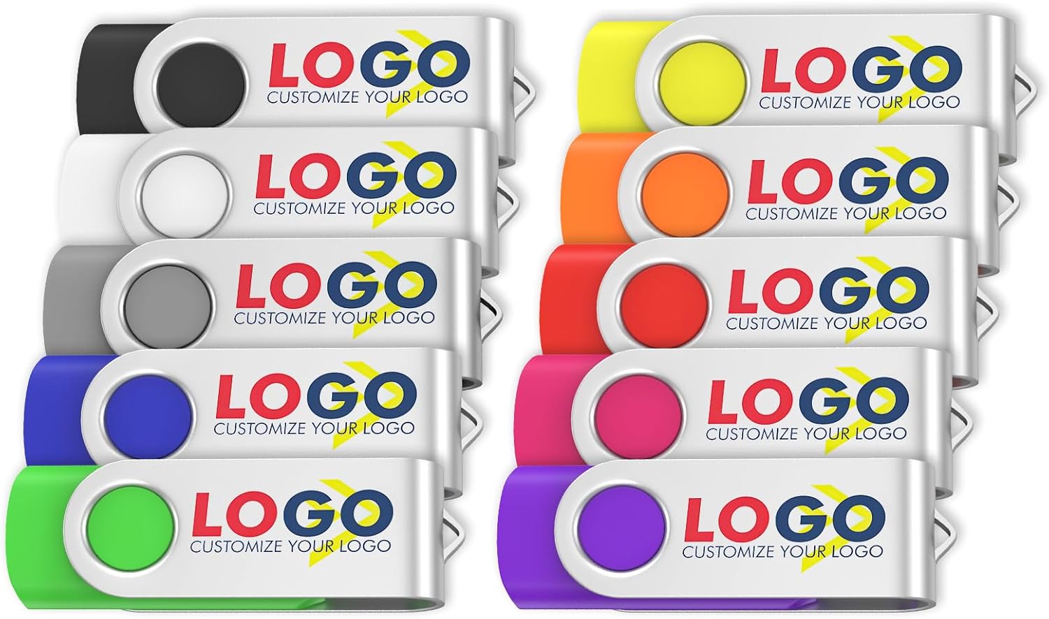 ABLAZE Personalized USB 2GB Flash Drive 10 Pack, USB 2.0 Custom Thumb Drives Personalized Pendrive Memory Stick (Mixcolors)