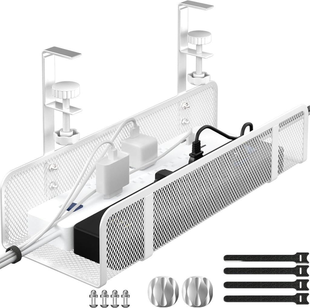Under Desk Cable Management Tray, Wire Management Desk Cable Organizer Cable Management Box, Cord Organizer Storage for Office