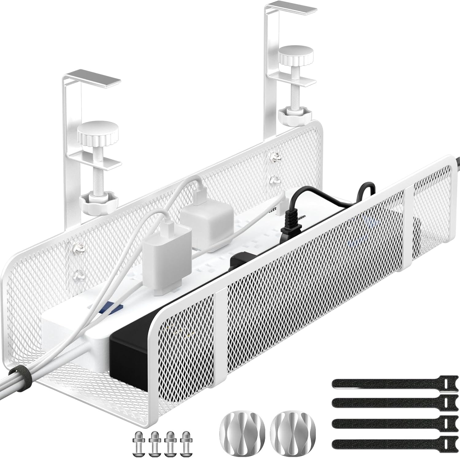 Under Desk Cable Management Tray, Wire Management Desk Cable Organizer Cable Management Box, Cord Organizer Storage for Office