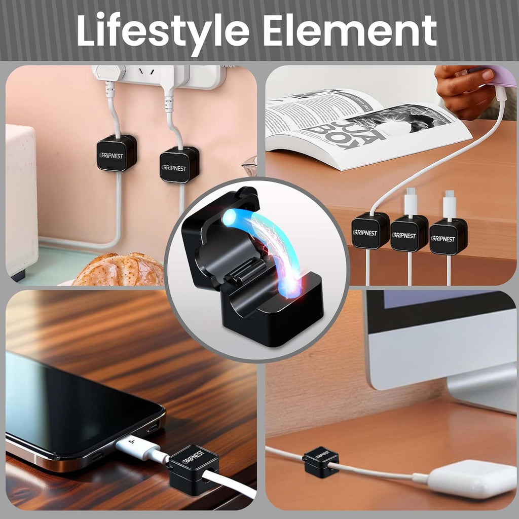 8 Pack Magnetic Cable Clips for Desk, Strong Adhesive Cord Organizer for Cable Management, Reusable Cord Management to Keep Wires Neat for Home, Office, Car & Nightstand