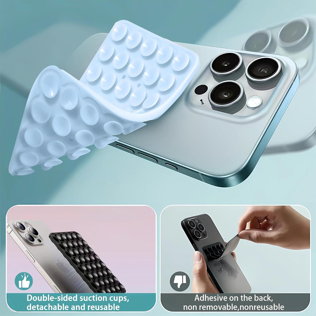 Silicone Double-Sided Suction Phone Grip Detachable Mount - Car Dashboard/Shower Phone Holder, Hands-Free For Selfies & Videos, ASMR- iphone & Android Compatible (Large, Baby Pink+Purple)
