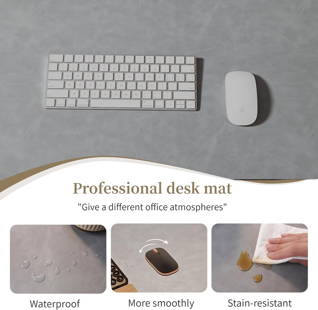 Leather Desk pad for Computer and laptops, Ideal for Gaming and Office use, Large Mouse pad and Keyboard mat,Desk mat for Man. A complimentary Wrist pad and Phone Stand.(Gray-White, 17.7" x 39.37)