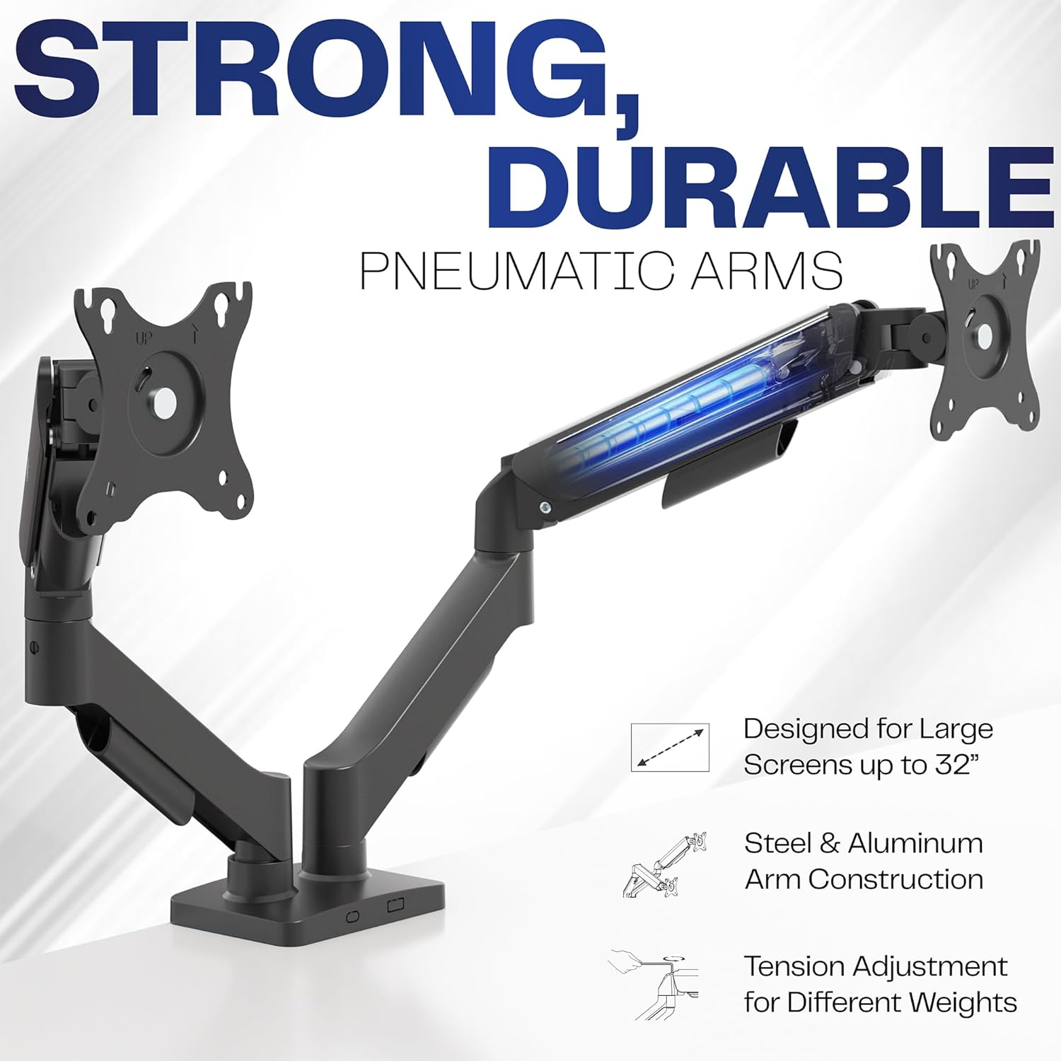 VIVO Dual Monitor up to 32 inches and 19.8 lbs per Screen, Pneumatic Arm Desk Mount, Articulating Counterbalance, VESA Stand, Classic, STAND-V002O