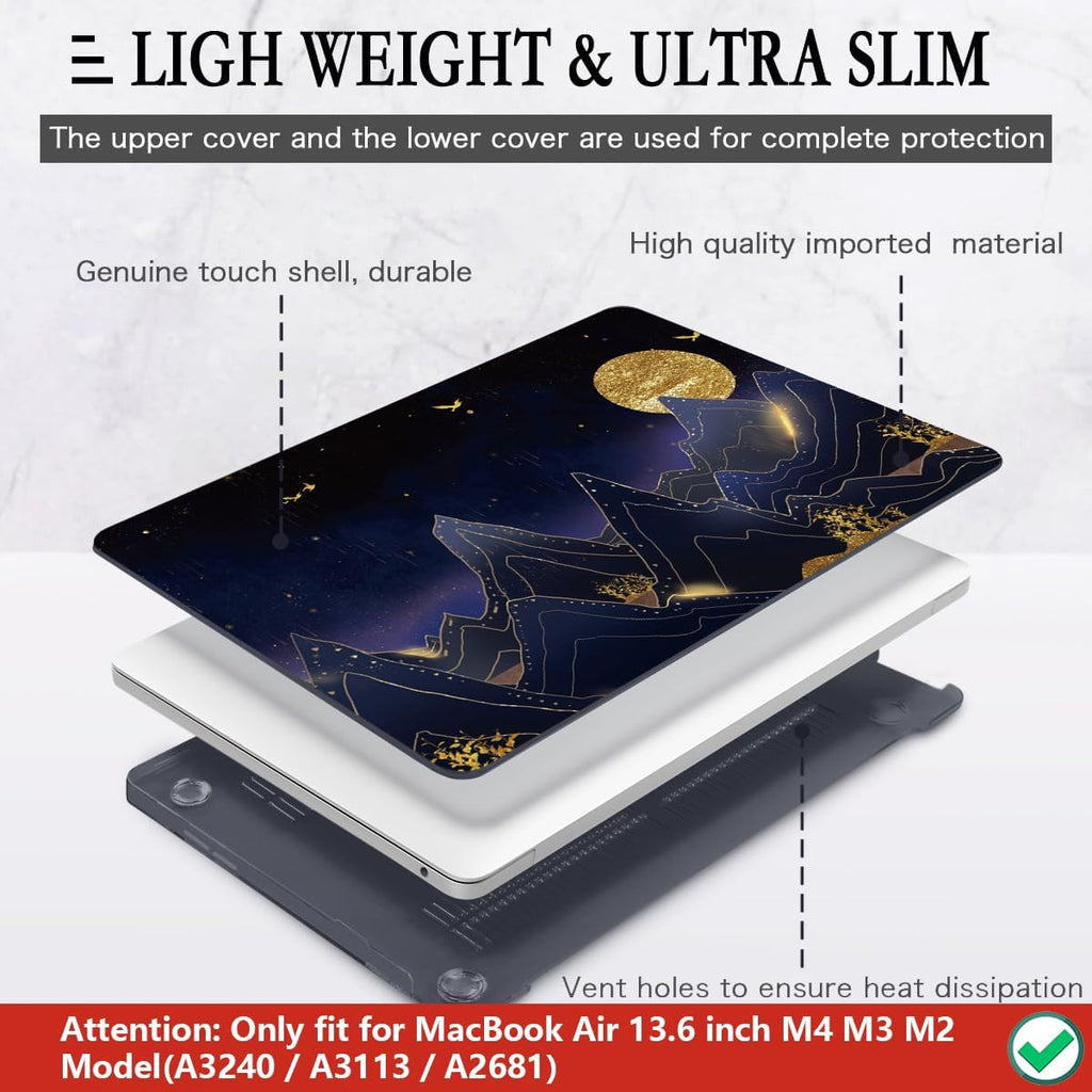 CISSOOK Compatible with MacBook Air 13.6 inch Case 2022 2024 2025 Release Model A2681 A3113 A3240, Plastic Hard Shell Case with Keyboard Cover for MacBook Air 13.6 M2 M3 M4, Gold Moon